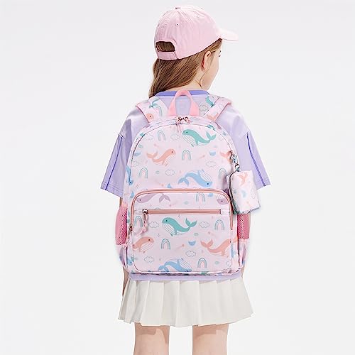 mygreen School Backpacks for Girls with Coin Purse 15 inch Lightweight Waterproof Bookbags Girls Backpack for Elementary Kids Backpack for Boys Girls Whale Pink - Image 3