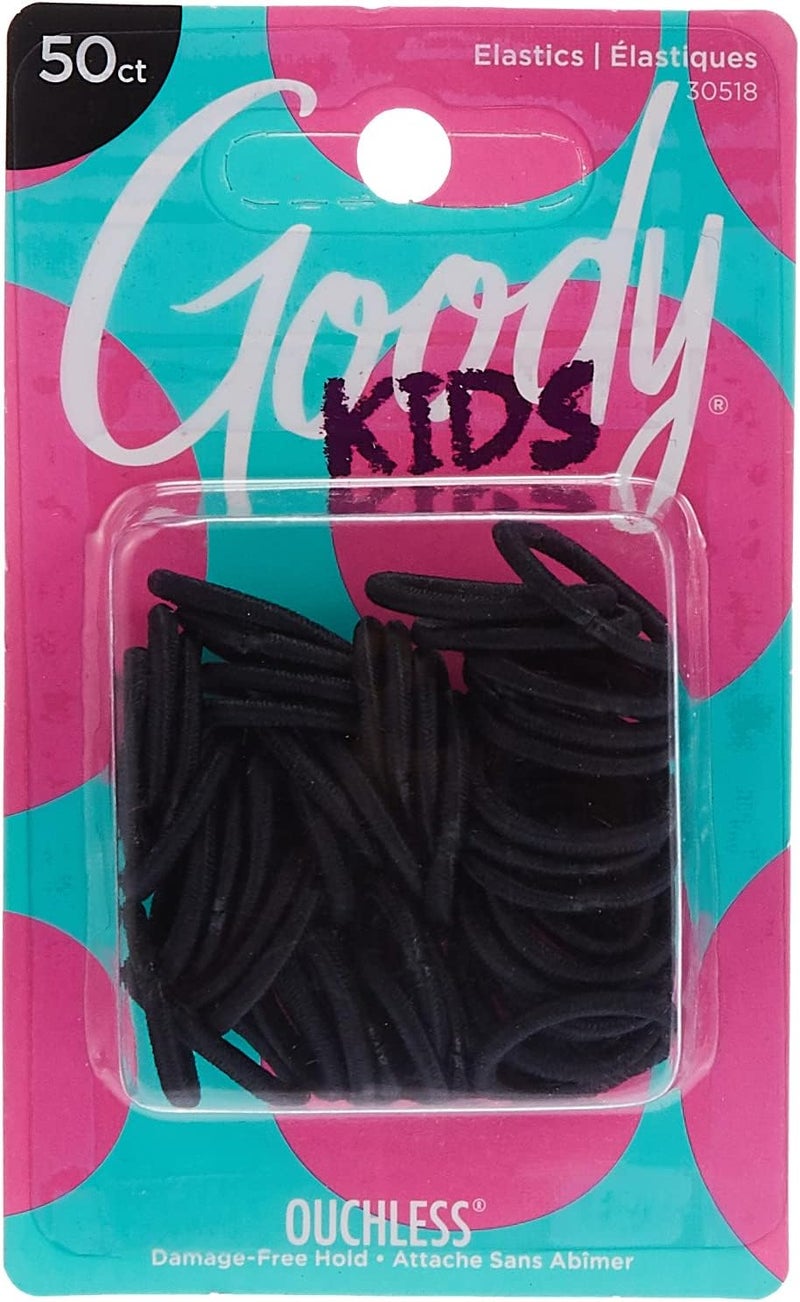Goody Ouchless Mini Braided Elastics for Kids - 50 Count, Multi-Colour - Image 1