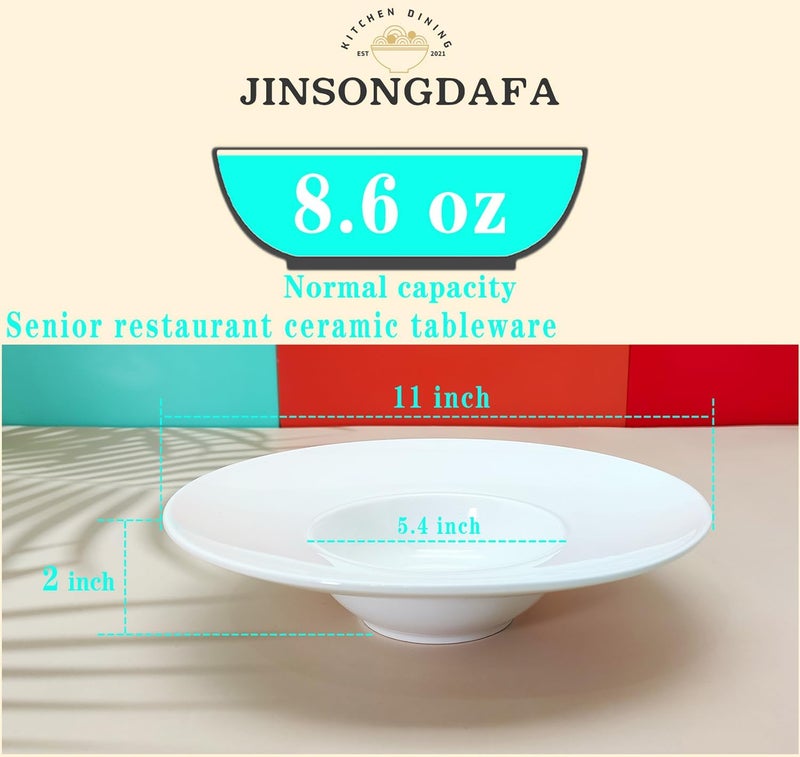 jinsongdafa أطباق شوربة سيراميك محاطة 86 أونصة بيضاء 11 بوصة مجموعة من 4 أطباق باستا مع حافة هي الخيار الأفضل للمطابخ الفندقية والمطاعم الراقية وعشاق الطعام - Image 2