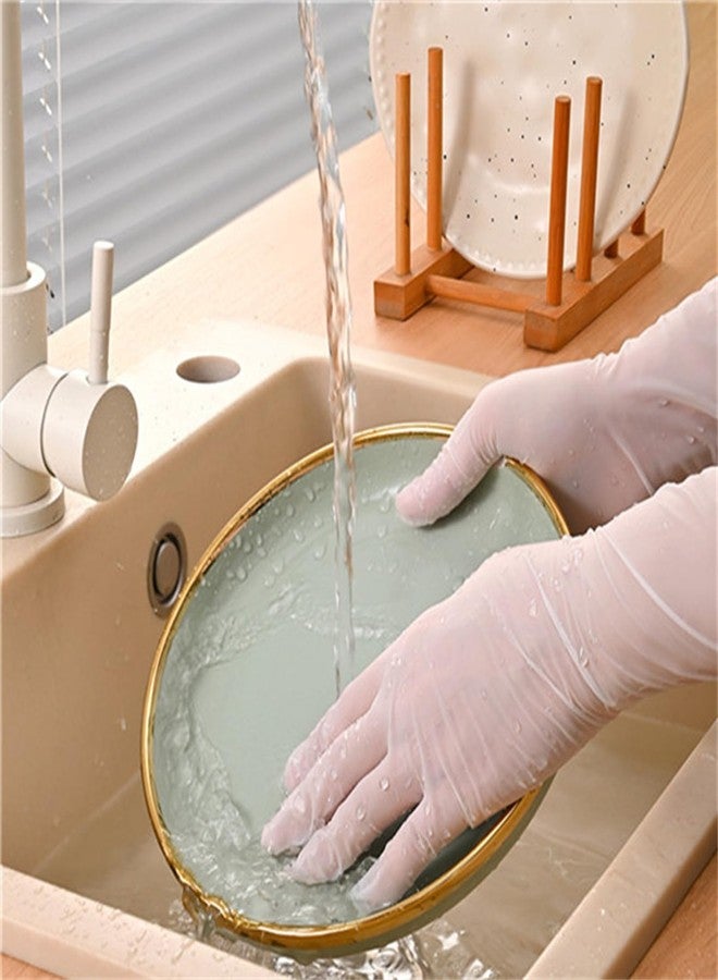 EBIEFLY Nitrile Latex Dish Gloves Disposable 12" 30Pcs Long Cleaning Glove for Kitchen Household Waterproof Anti-slip Thickened Soft (White) - Image 2