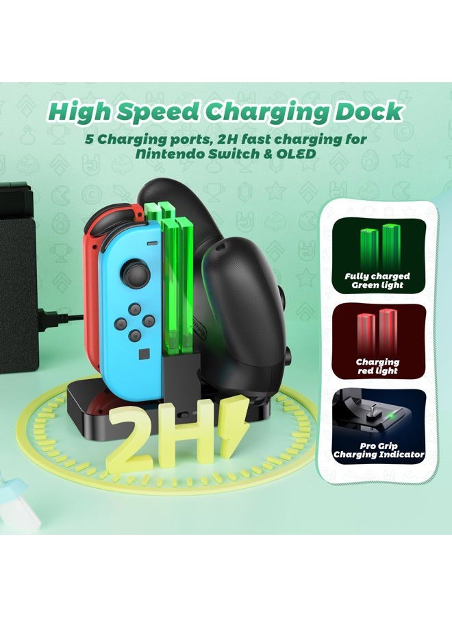 FastSnail Controller Charger Compatible with Nintendo Switch and OLED Model for Joycon, Charging Station for Joy Con and for Pro Controller with Charger Indicator and Charging Cable - Image 2