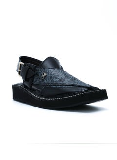 Original Leather Pakistani Peshawari sandals Black upper Kaptaan sole