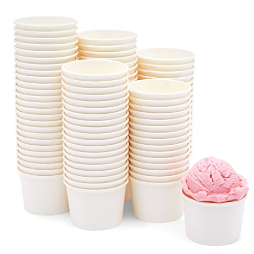Juvale 100Pack Disposable Paper Ice Cream Cups 5oz Dessert Bowls for Sundae Bar Frozen Yogurt White Paper Cups