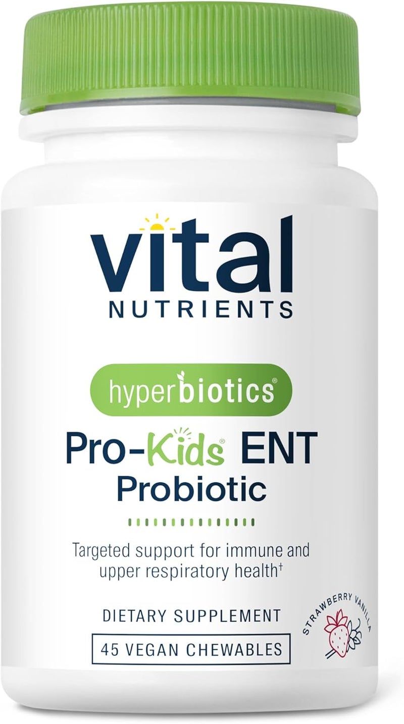 Hyperbiotics Vital Nutrients Pro Kids Probiotic ENT | Toddler Probiotics for Kids Ear, Nose and Throat | Targeted Immune and Digestive Health | Strawberry-Vanilla 45 Sugar-Free Chewable Tablets