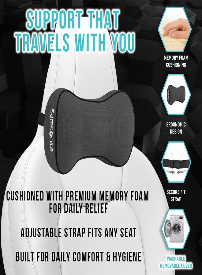 Samsonite Car Neck Pillow - Soft Gel Memory Foam Headrest Cushion for Driving, Ergonomic Design with Adjustable Strap, Breathable & Removable Cover, Provides Neck Pain Relief, Black. - Image 3