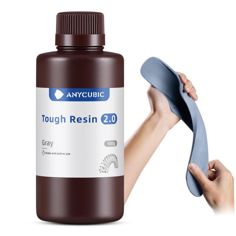 ANYCUBIC Tough Resin 2.0, 3D Printer Resin with Upgraded High Toughness and High Precision, 365-405nm Fast Curing 3D Resin for 4K 8K LCD/DLP/SLA 3D Printing (Grey, 500g) - Image 1