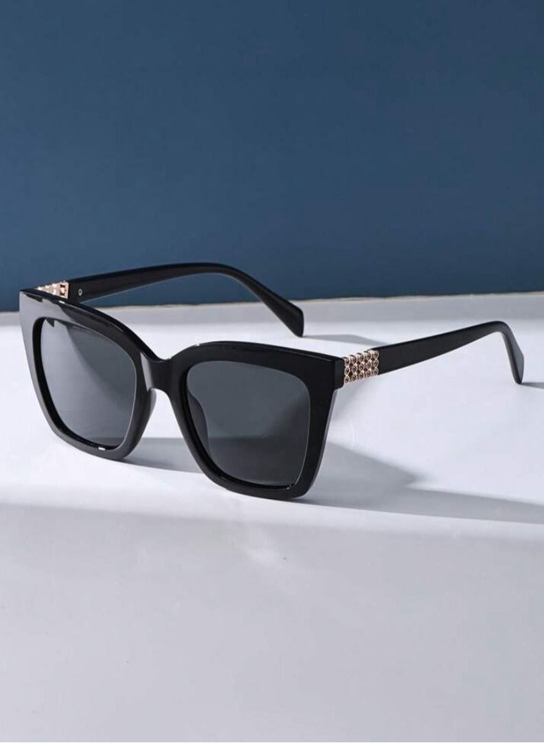 نظارات شمسية بلاستيكية ذات إطار مربع كبير بطراز رجعي أسود - Image 3