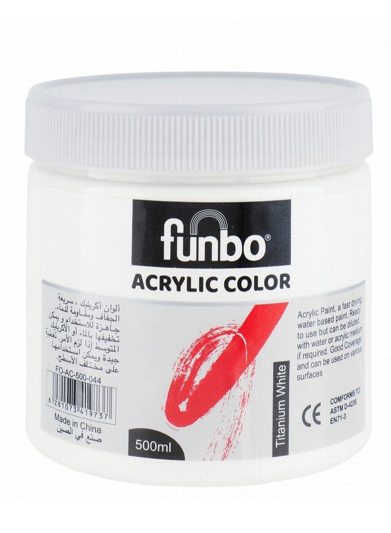 Funbo Ready To Use Acrylic Color For Painting Titanium White 500ml Content - Image 1