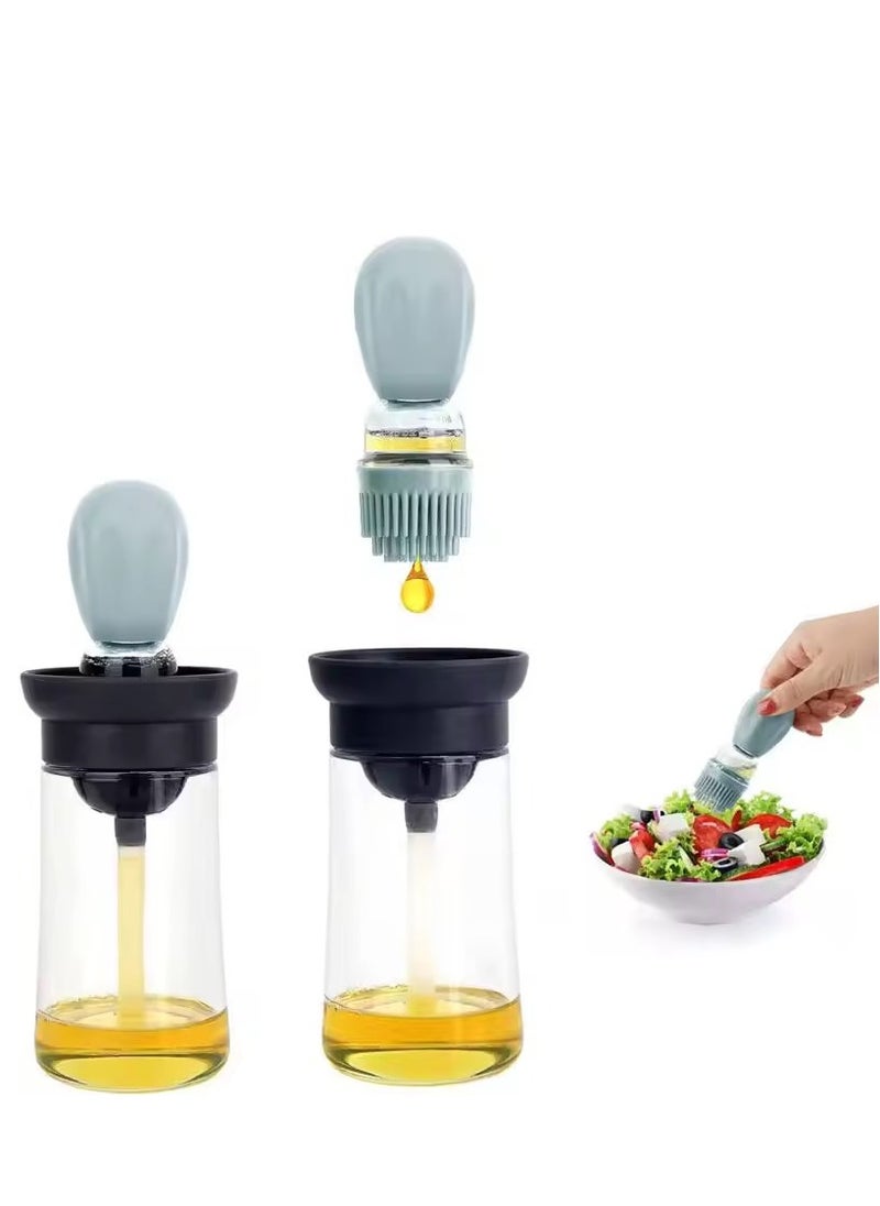 VIO VIO® 1 Pack Leakproof Thickened Glass Oil Bottle with Measuring Oil Dispenser And Basting Brush 2 in 1 Oil Storage Container Storage Jar with Silicone Brush for Kitchen Cooking Frying Baking Barbecue Grill Pancake Air Fryer 180 ML  - Image 1