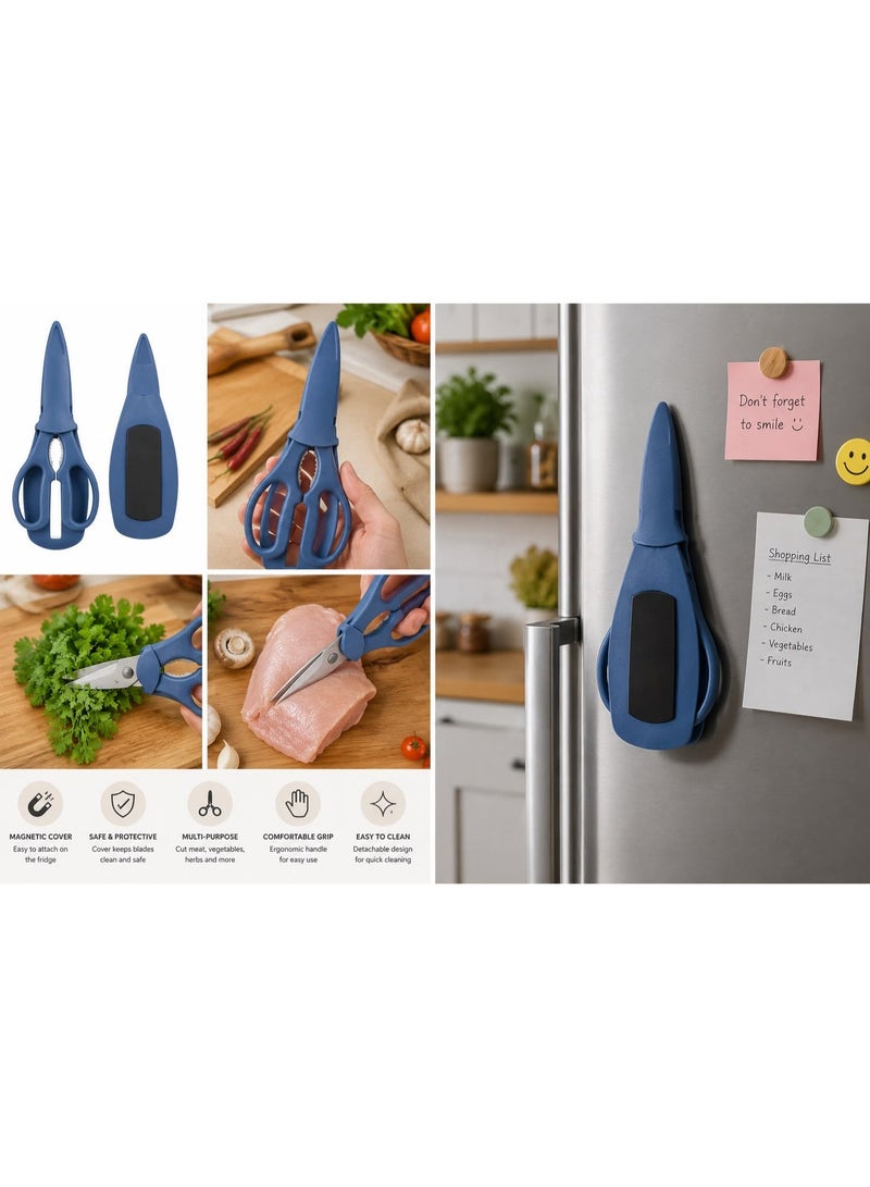 Multipurpose Kitchen Scissors with Magnetic Protective Cover – Stainless Steel Food Scissors for Meat, Chicken, Vegetables, Herbs & Packaging – Fridge Mountable - Image 1