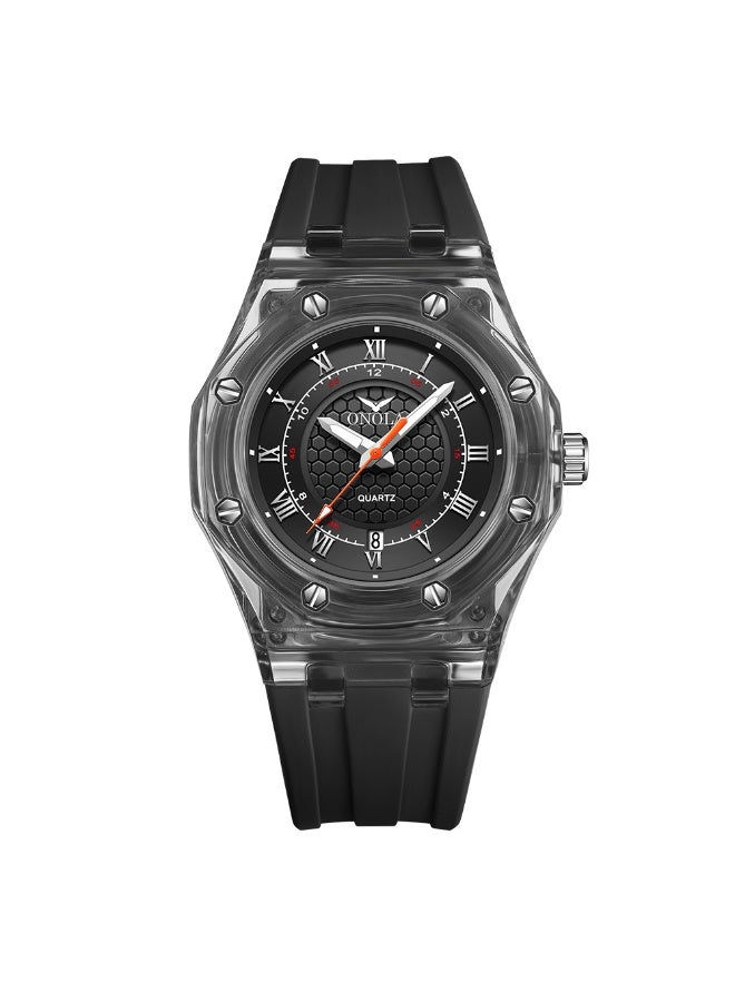 أونولا ساعة كوارتز أنيقة للجنسين، مقاومة للماء، مناسبة للطلاب، بهيكل شفاف وحزام سيليكون. - Image 1