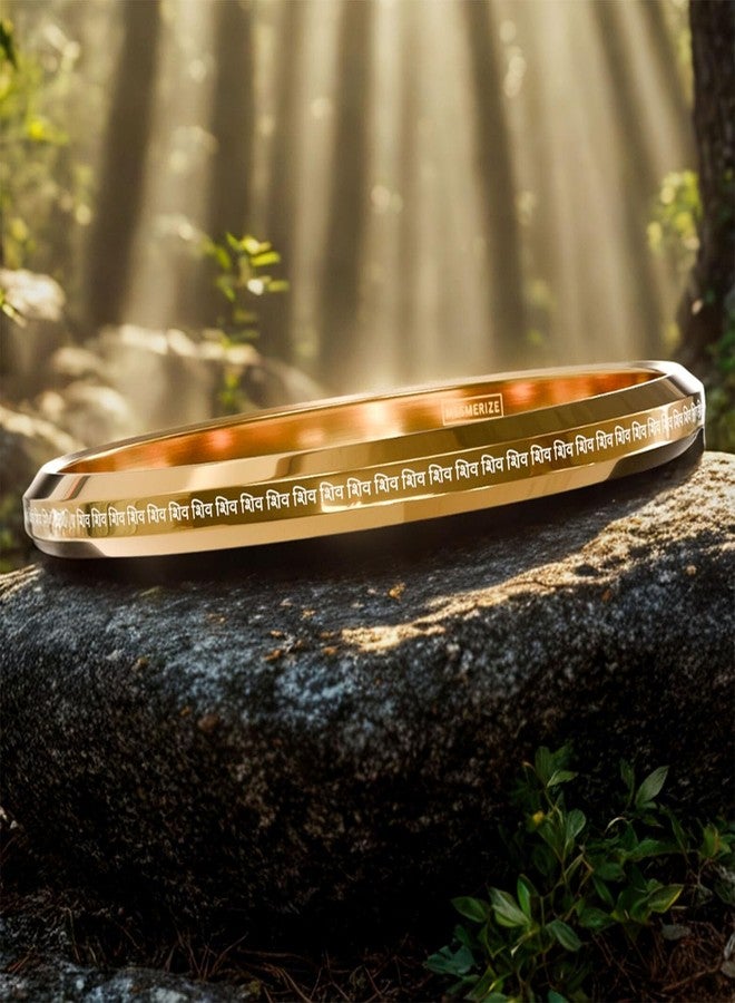 Mesmerize Shiv MicroCarved Round Kada for Men | Stainless Steel, Anti-Tarnish, Hypoallergenic | Round Flat Design | 6 Months Warranty (Gold, S) - Image 2