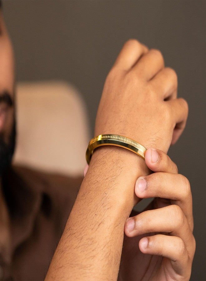 Mesmerize Shiv MicroCarved Round Kada for Men | Stainless Steel, Anti-Tarnish, Hypoallergenic | Round Flat Design | 6 Months Warranty (Gold, S) - Image 3