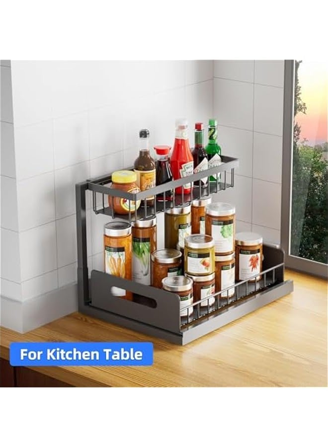 تراسل منظم قابل للسحب من طابقين تحت الحوض، عبارة عن رف تخزين قابل للسحب من خزانة مع درج سلكي قابل للسحب لتخزين الحمام أو المطبخ أو سطح العمل أو رف تخزين المؤن. - Image 5