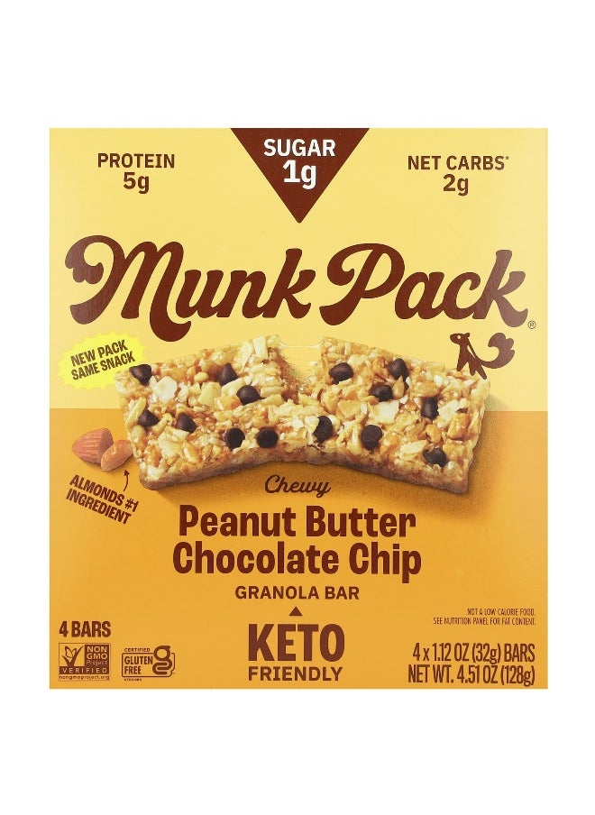 Munk Pack Munk Pack, Chewy Granola Bar, Peanut Butter Chocolate  Chip , 4 Bars, 1.12 oz (32 g) Each  - Image 1