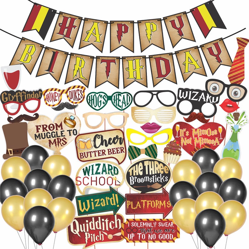 WOBBOX Happy Birthday Combo Harry Potter Theme Party Props 29 Pcs with Red & Yellow Color Harry Potter Theme Bunting Banner & Balloons, Birthday Decoration Item - Image 3