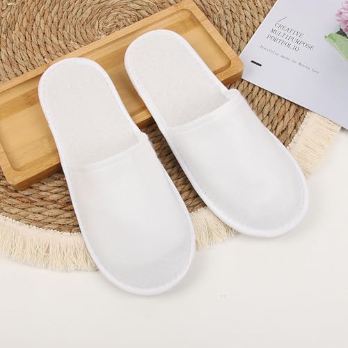 Haploon 24 Pairs Disposable Slippers for Guests, White Cotton Velvet Closed Toe Slippers Bulk Unisex Non-Slip Spa Slippers for Hotel Home Travel Train Parties Use - Image 2