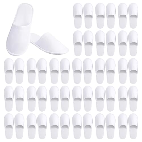 Haploon 24 Pairs Disposable Slippers for Guests, White Cotton Velvet Closed Toe Slippers Bulk Unisex Non-Slip Spa Slippers for Hotel Home Travel Train Parties Use - Image 1