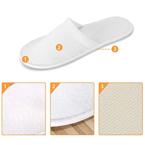 Haploon 24 Pairs Disposable Slippers for Guests, White Cotton Velvet Closed Toe Slippers Bulk Unisex Non-Slip Spa Slippers for Hotel Home Travel Train Parties Use - Image 4