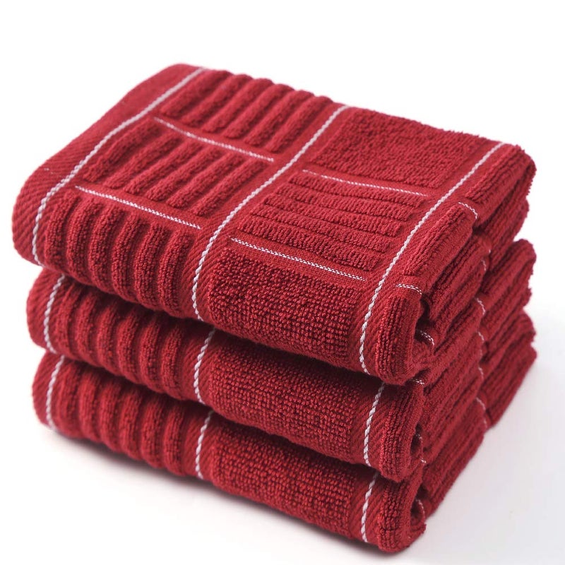 Anyi 100 Cotton Kitchen Towels Absorbent Dish Towels with Hanging Loop Soft Kitchen Hand Towels for Washing Drying Dishes16x26 Set of 3 Redwhite