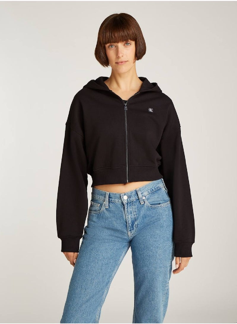 Women's Cropped Zip Up Hoodie, Black - Cotton - pzsku/Z3FB559F82D19142F0EDDZ/45/_/1728978118/aae9a3e9-7f2e-4fbf-9c75-68a8de63f2de