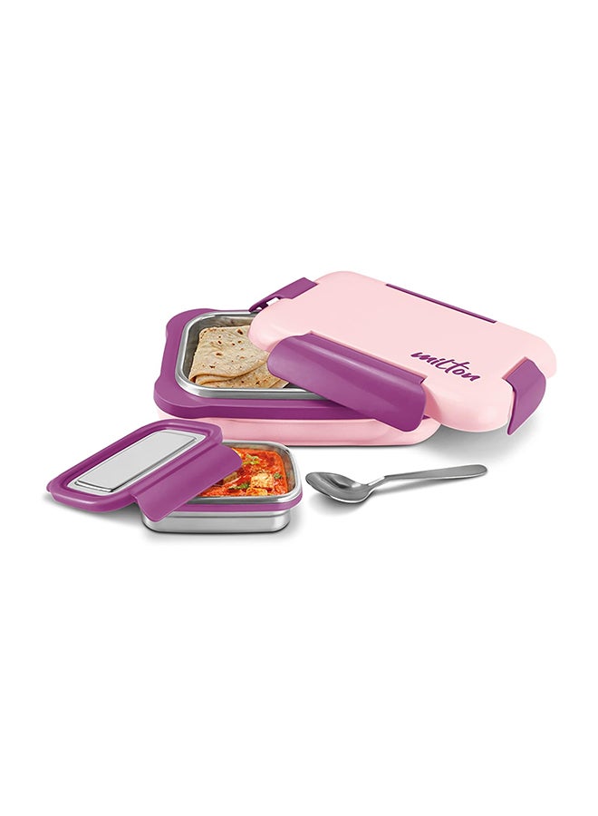 Milton More Meal Insulated Large Tiffin Box, 770 Ml, With Inner Stainless Steel Container, 175 Ml And Spoon, Pink, Food Grade, Inside Steel, School, College, Office| Easy To Carry  - Image 1