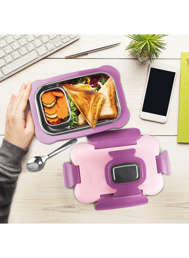 Milton More Meal Insulated Large Tiffin Box, 770 Ml, With Inner Stainless Steel Container, 175 Ml And Spoon, Pink, Food Grade, Inside Steel, School, College, Office| Easy To Carry  - Image 2