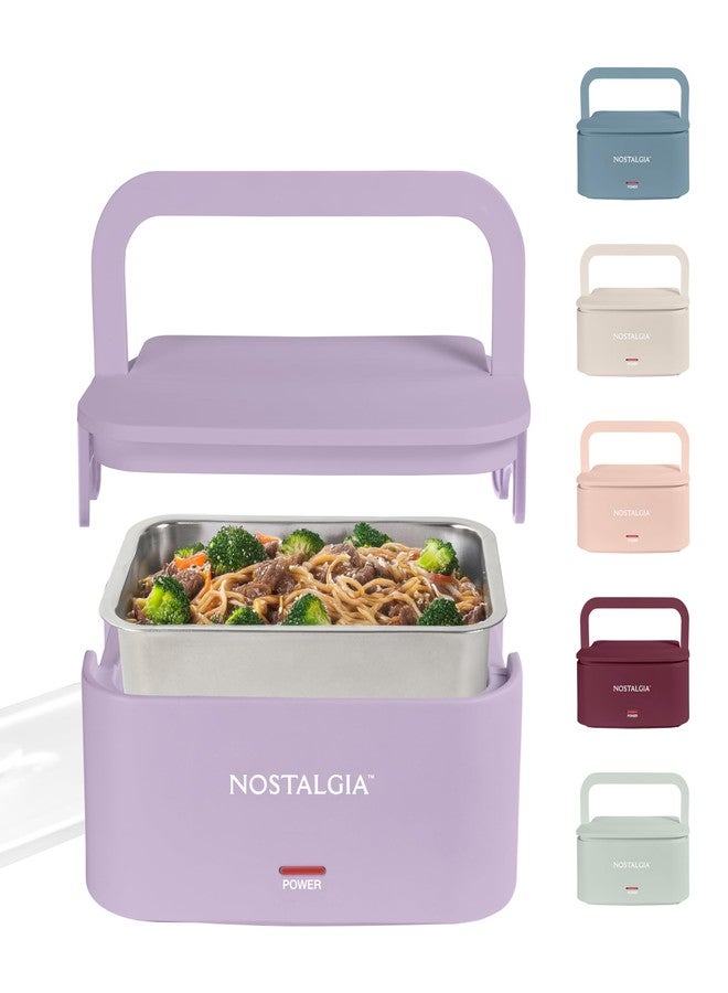 Nostalgia Portable Heated Lunch Box - 4-Cup Stainless Steel Food Warmer - Detachable Cord, Leak-Proof Lid, Carry Handle - Portable for Work & Travel - Lavender - Image 1