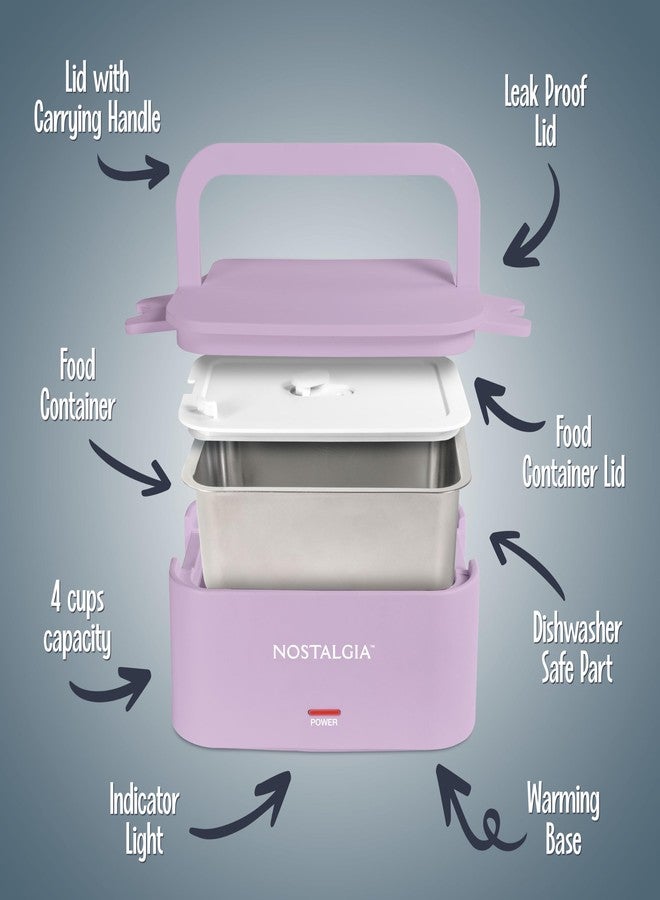 Nostalgia Portable Heated Lunch Box - 4-Cup Stainless Steel Food Warmer - Detachable Cord, Leak-Proof Lid, Carry Handle - Portable for Work & Travel - Lavender - Image 3