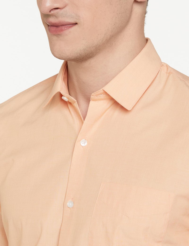 Peter England Men's Everyday Solid Slim Fit Full Sleeve Formal Shirt | Cotton-Rich Light Peach - Image 3