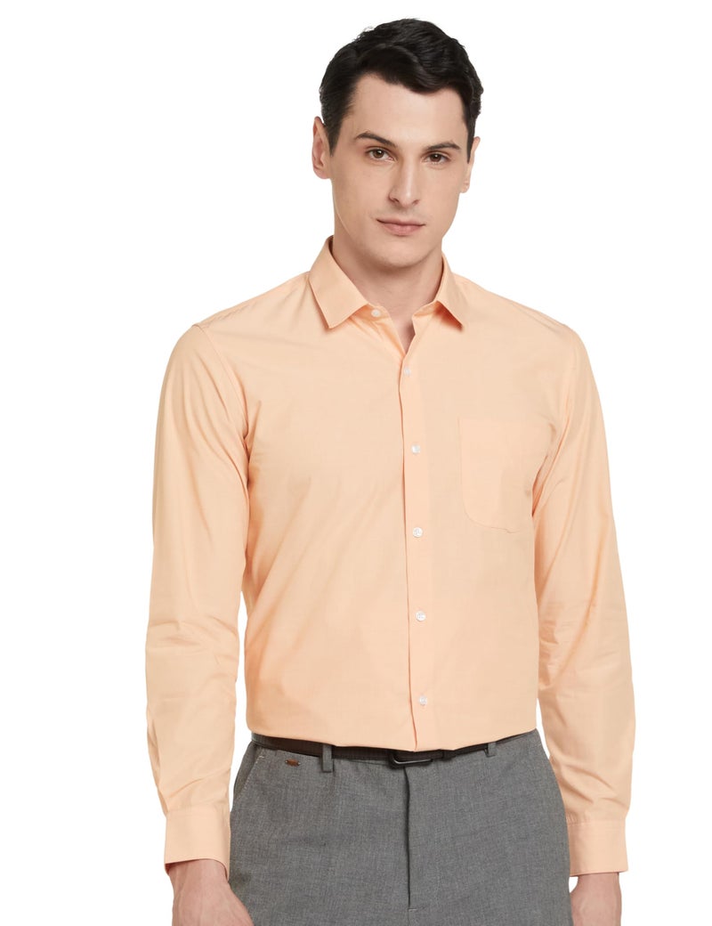 Peter England Men's Everyday Solid Slim Fit Full Sleeve Formal Shirt | Cotton-Rich Light Peach - Image 5