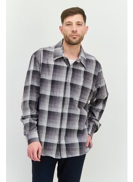 IL SARTO Men Regular Fit Plaid Long Sleeves Casual Shirt, Charcoal  - Image 1