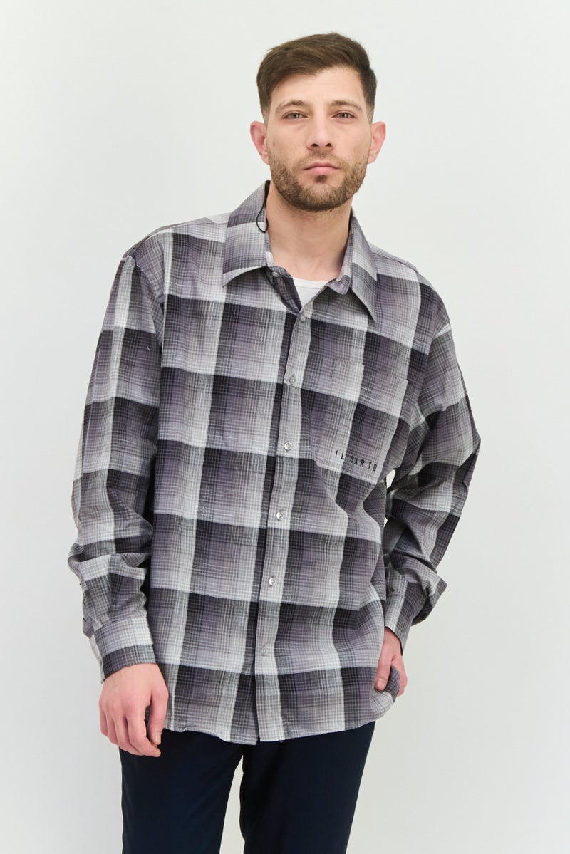IL SARTO Men Regular Fit Plaid Long Sleeves Casual Shirt, Charcoal - Image 1