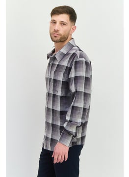 IL SARTO Men Regular Fit Plaid Long Sleeves Casual Shirt, Charcoal  - Image 2
