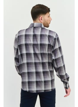IL SARTO Men Regular Fit Plaid Long Sleeves Casual Shirt, Charcoal  - Image 3