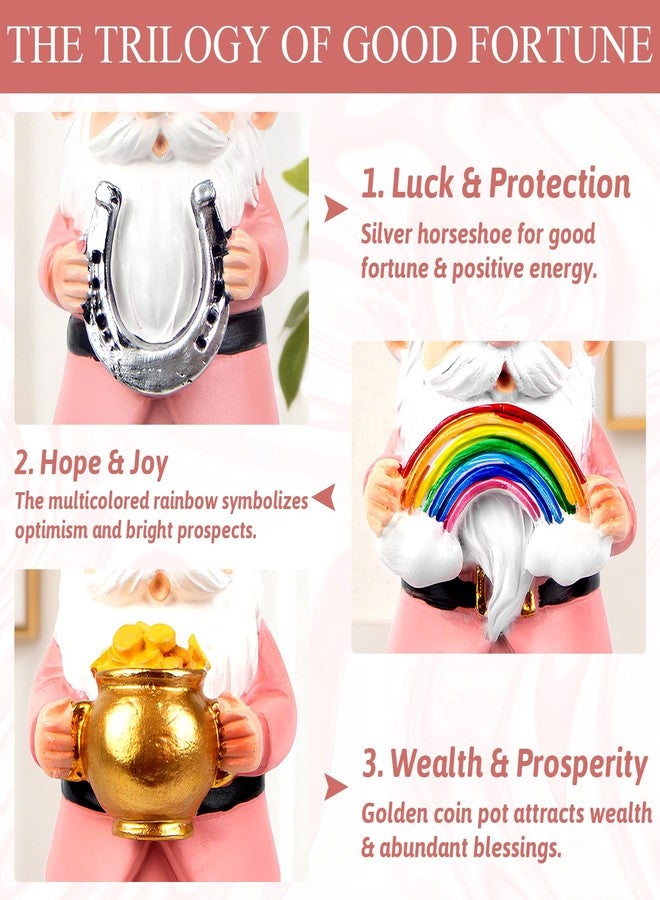 Lixintray 3 Pack Pink Gnome Statues with Dangling Legs - Cute Resin Gnome Figurines with Lucky Elements, Shelf Ornaments Decor for Home, Office, Gift for Women Mom Grandma - Image 2