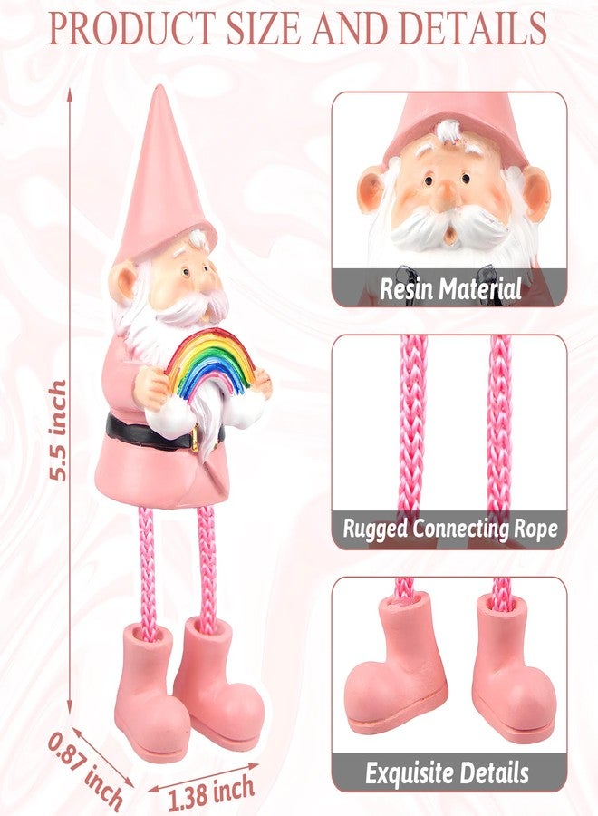 Lixintray 3 Pack Pink Gnome Statues with Dangling Legs - Cute Resin Gnome Figurines with Lucky Elements, Shelf Ornaments Decor for Home, Office, Gift for Women Mom Grandma - Image 4