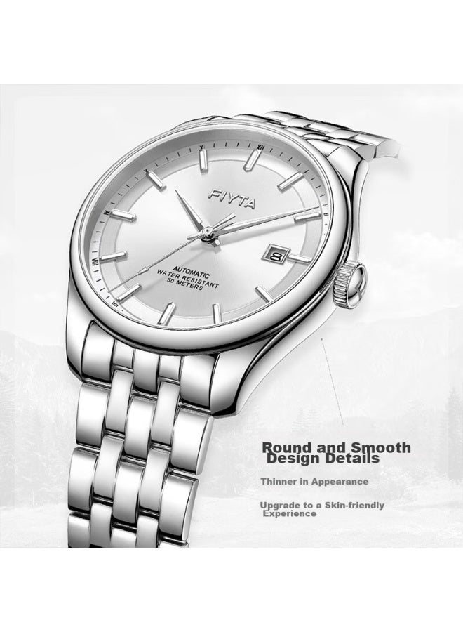 Fiyta Classic Series, Large Three-hand White Dial Steel Strap Business Men's Automatic Mechanical Wrisch Gift Box, Holiday Gift - Image 5