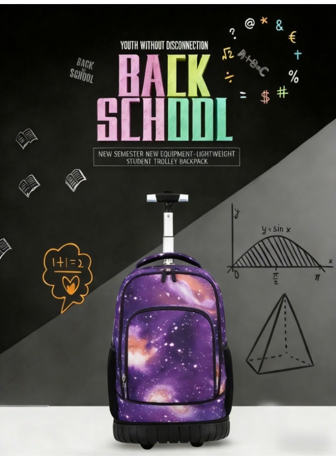 حقيبة ظهر خفيفة الوزن بعجلات للأطفال، حقيبة سفر كبيرة السعة للطلاب مزودة بمقبض قابل للسحب، حقيبة ظهر مدرسية مقاومة للماء للأولاد والبنات (لون سماء مرصعة بالنجوم، 1186) - Image 2