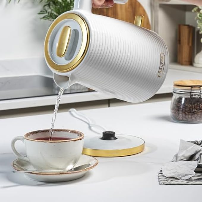 Salter Ek5031Wht Palermo Textured Kettle Electric Cordless 3 Kw Rapid 360 Degrees Swivel Base Water Indicator Window Boil Dry Sensor Auto Shut Off Strix Control 17 L White And Gold - Image 4