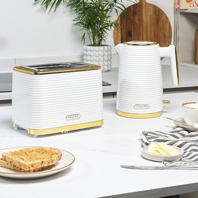 Salter Ek5031Wht Palermo Textured Kettle Electric Cordless 3 Kw Rapid 360 Degrees Swivel Base Water Indicator Window Boil Dry Sensor Auto Shut Off Strix Control 17 L White And Gold - Image 3