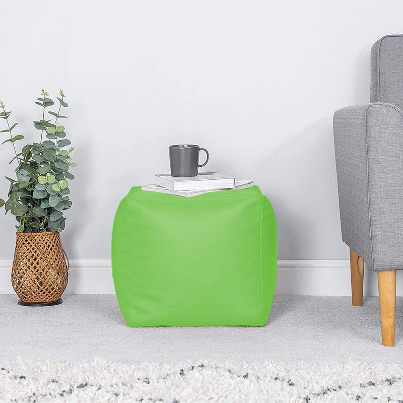 GIGLICK GIGLICK Brand The Lotus Store Durable Comfortable Cube Shape Bean Bag Foot Stool Filled with Beans Faux Leather 38CM Color Green - Image 1