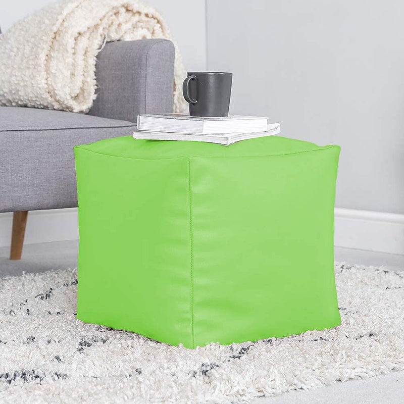 GIGLICK GIGLICK Brand The Lotus Store Durable Comfortable Cube Shape Bean Bag Foot Stool Filled with Beans Faux Leather 38CM Color Green - Image 2