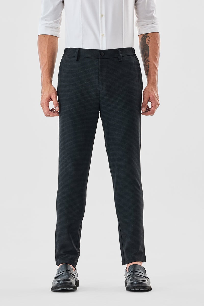 SNITCH Checks Slim Fit Stretch Trousers - Image 4