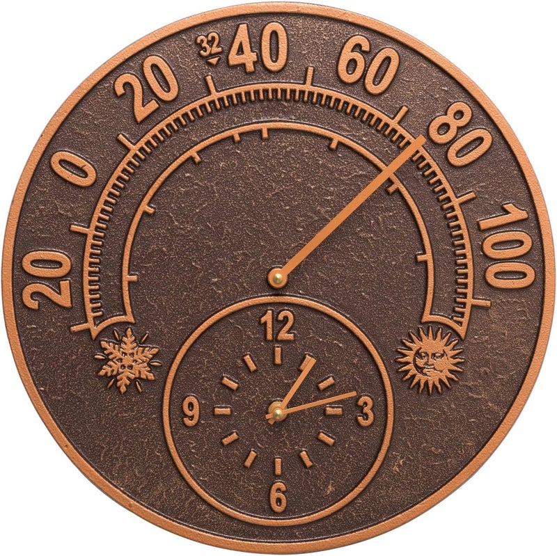 Whitehall Products Solstice Thermometer Clock, Antique Copper - Image 1