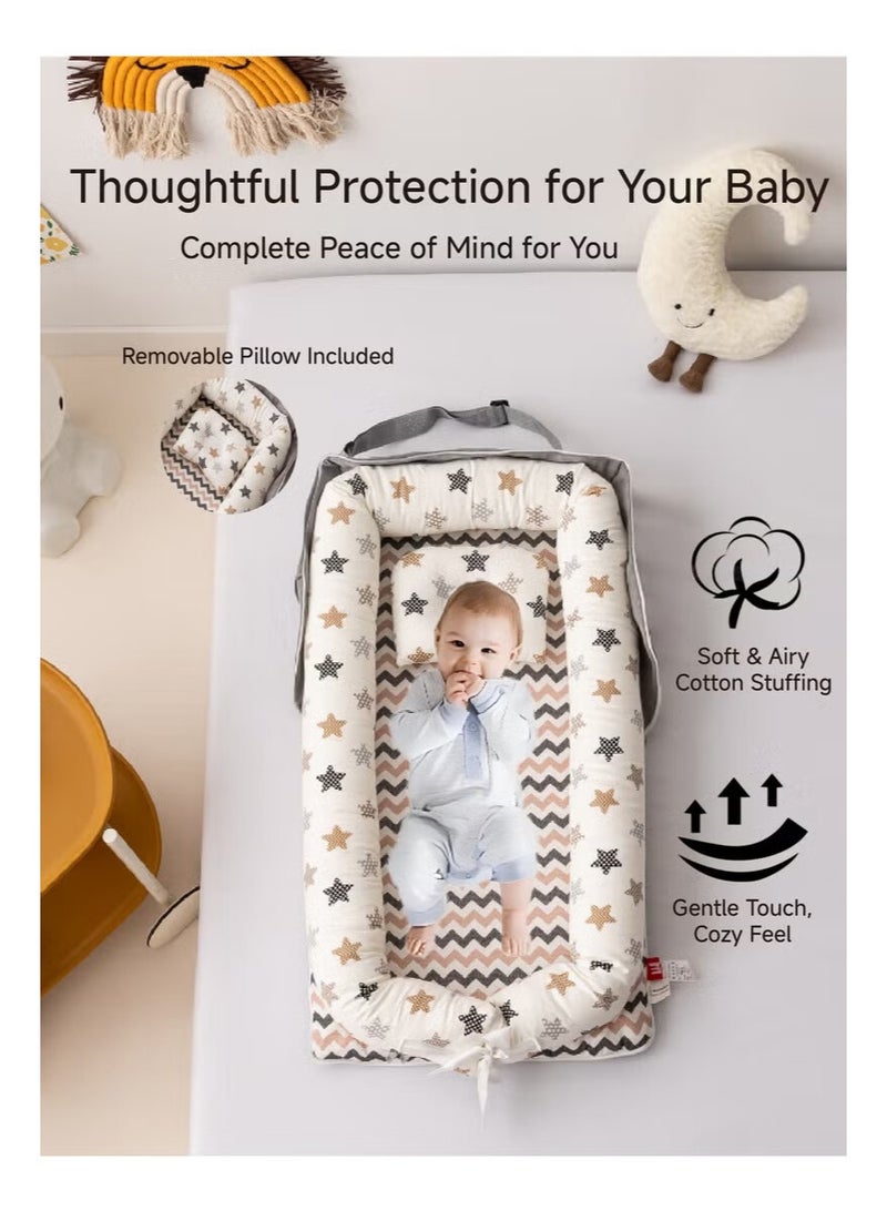 AGREON Baby Lounger for Newborn to Toddler 0-24 Months - Portable Infant Lounger Bed with Breathable Cotton, Adjustable Size & Lengthen Space Travel Strap for Home, Outdoor (BROWN) - Image 2