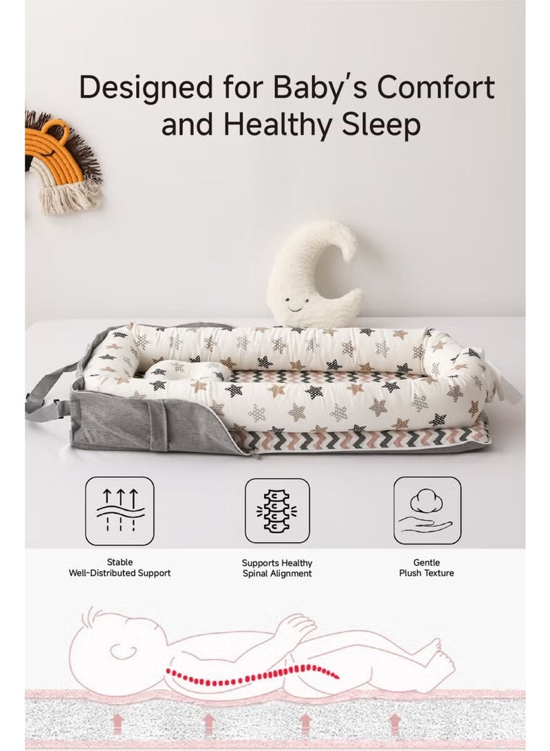 AGREON Baby Lounger for Newborn to Toddler 0-24 Months - Portable Infant Lounger Bed with Breathable Cotton, Adjustable Size & Lengthen Space Travel Strap for Home, Outdoor (BROWN) - Image 3