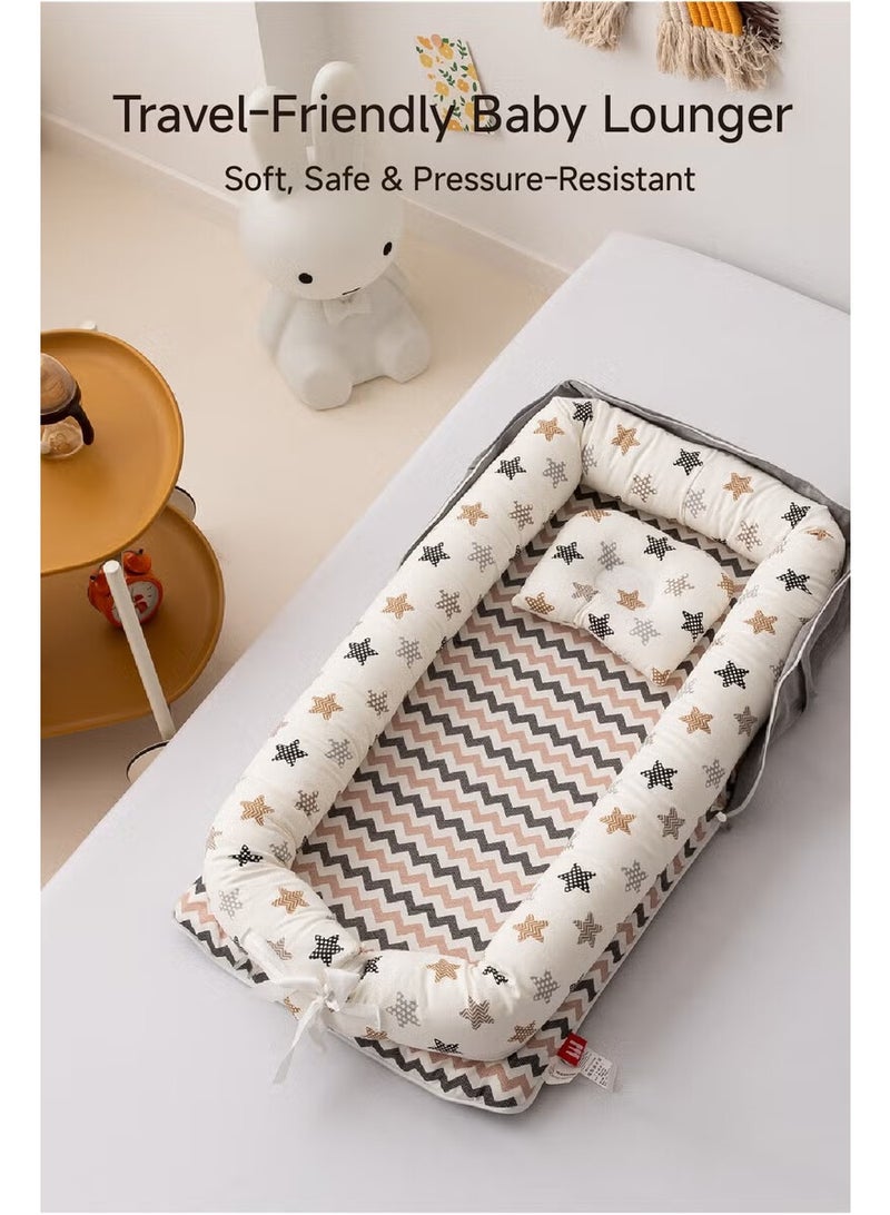 AGREON Baby Lounger for Newborn to Toddler 0-24 Months - Portable Infant Lounger Bed with Breathable Cotton, Adjustable Size & Lengthen Space Travel Strap for Home, Outdoor (BROWN) - Image 1