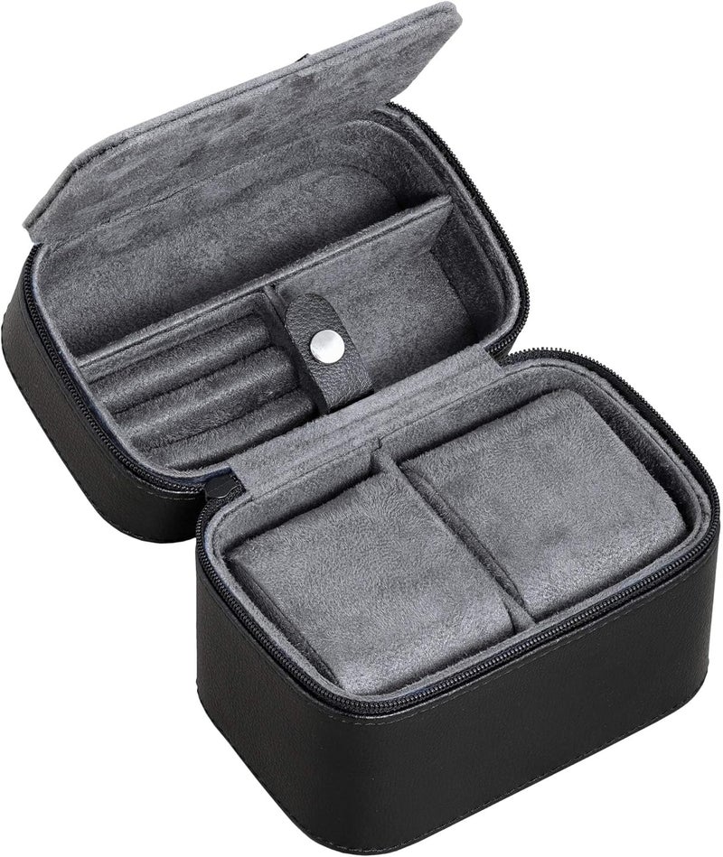 ROTHWELL 2 Watch Travel Case Storage Organizer for 2 Watches | Tough Portable Protection w/Zipper Fits All Wristwatches & Smart Watches Up to 50mm (Black/Grey) - Image 1