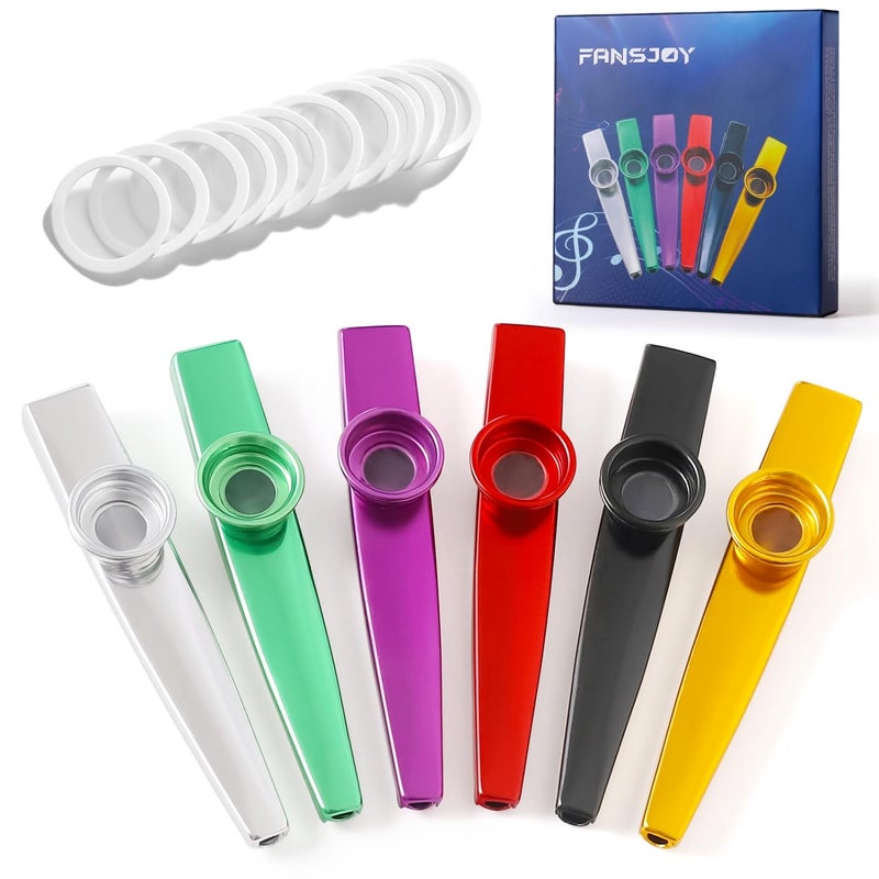 Fansjoy مجموعة فوانسجوي كازو 6 قطع، كازو معدني متعدد مع 12 غشاء فلوت لعشاق الموسيقى المبتدئين - Image 1